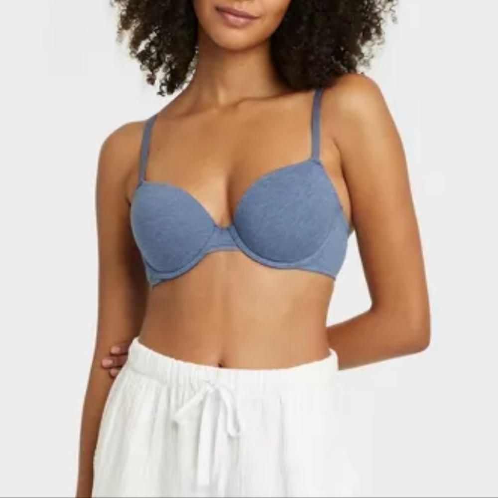Auden Women's Everyday Cotton Demi Lightly Lined T-Shirt Bra D Navy Heather 36D